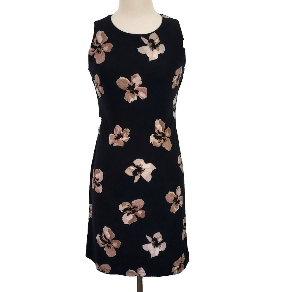 Tommy Hilfiger Sleeveless Dress Womens Size 4 Stretch Black Brown Floral